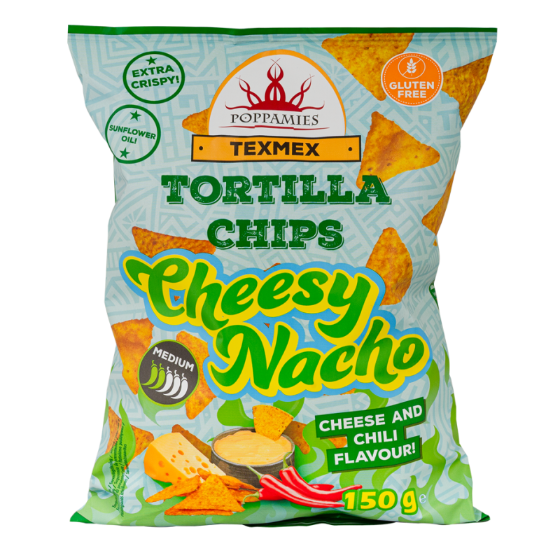 Cheesy Nacho tortillachips frrån Poppamies 150gr
